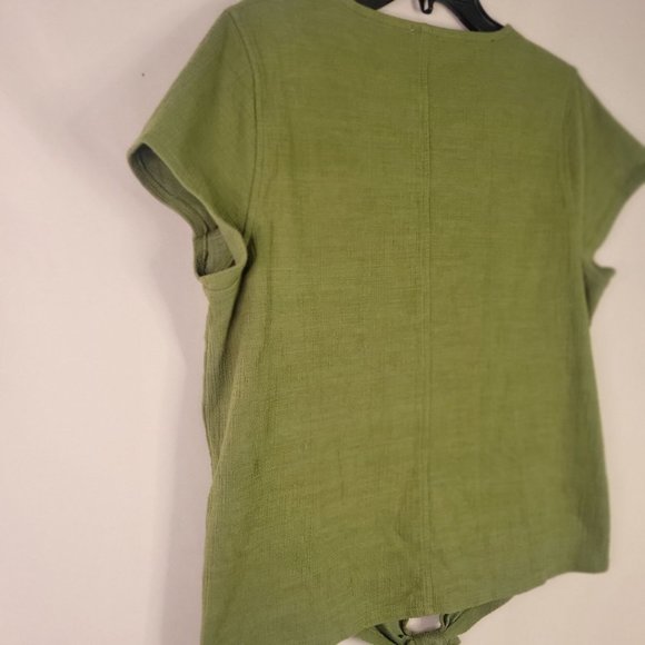 J. CREW Vneck, button, knot tie, short sleeve, womens size large - Picture 9 of 11